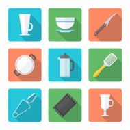 various flat style dinnerware icons set