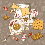 Banner with cup chocolate cake and sweets