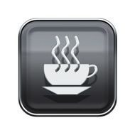 Coffee cup icon glossy grey isolated on white background