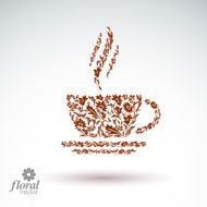Flower-patterned cup of coffee with aromatic steam Rendezvous