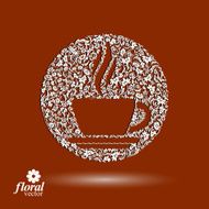 Flower-patterned cup of coffee with aromatic steam Rendezvous N2