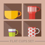 Vector flat color cups on shelf set N45