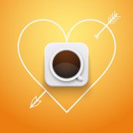 Background cup of coffee and heart with arrow