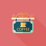 Coffee shop signs flat icon with long shadow eps10 N16