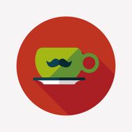 mustache coffee cup flat icon with long shadow eps10 N3