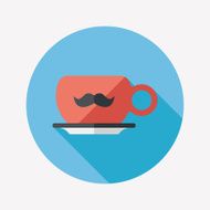 mustache coffee cup flat icon with long shadow eps10 N4