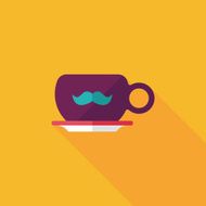 mustache coffee cup flat icon with long shadow eps10 N5