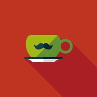 mustache coffee cup flat icon with long shadow eps10 N6