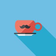 mustache coffee cup flat icon with long shadow eps10 N7