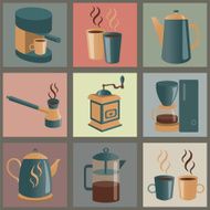 Equipment for making coffee icons set N2