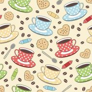 seamless vector pattern with cups cookies candies and coffee beans