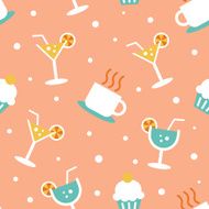 Seamless Pattern Coffee Beverage and Cupcake