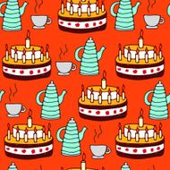 seamless pattern of tea and pie