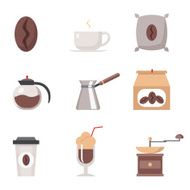 Coffe modern trendy flat isolated icons set vactor illustration