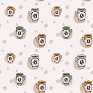 Hand drawn seamless background with coffee mugs