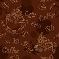Seamless pattern with cup coffee beans and blots