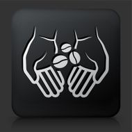 Black Square Button with Holding Coffee Beans Icon