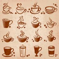 An illustration design of a coffee grunge icons