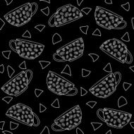 Hand-drawn Coffee Cups Illustration Seamless vector pattern Monochrome