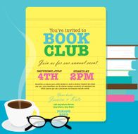 Book club event invitation design template feauring library card