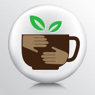 Round Icon With Free Trade Organic Coffee Cup And Hands