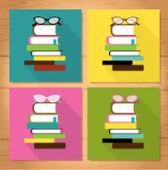 Retro book club design set of four with wooden background