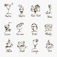 cafe menu hand draw icons on white