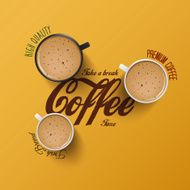 Coffee background with realistic cup of coffee