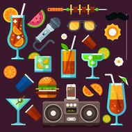 Party icon set cocktails and celebrations