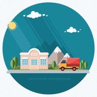 Truck delivery of goods roadside shop on a background mountains N3