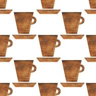 Watercolor seamless pattern with cup saucer