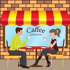 drink coffee in the cafeteria