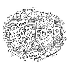 Fast food hand lettering and doodles elements background