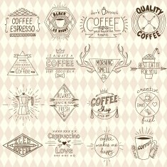 Collection of hipster sketchy coffee labels Vector illustration