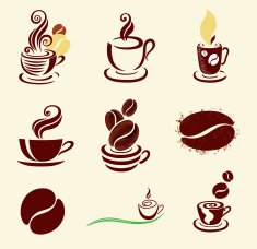 Set of design elements or icons with coffee