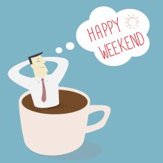 Businessman thinking happy time on a cup - Vector