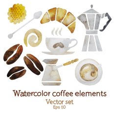 Watercolor coffee elements