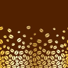 Seamless horizontal coffee beans pattern - brown and golden colors