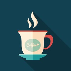 Coffee cup flat square icon with long shadows