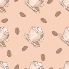 Seamless pattern with coffee beans and cappuccino