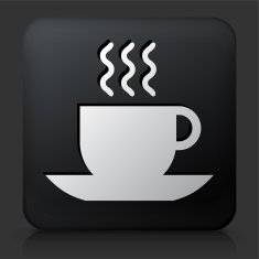 Black Square Button with Warm Beverage Icon