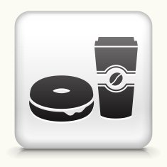 Square Button with Bagel & Coffee interface icon