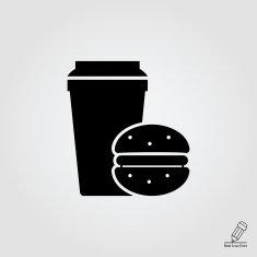 Disposable coffee cup and hamburger