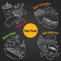 Vector fast food doodle sets with burger hot dog soda