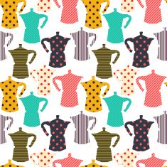 seamless pattern with colorful coffee maker silhouettes