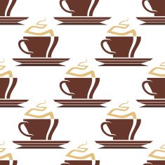 Brown cups of hot coffee seamless pattern