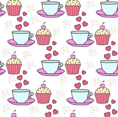 Seamless background with cake and tea N2