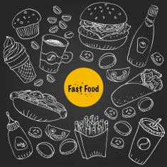 Vector fast food doodle set for menu and background