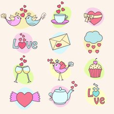 Romantic collection of birds hearts