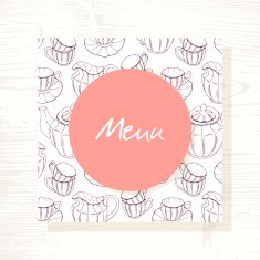 Tea room menu template with tea service in vector Hand